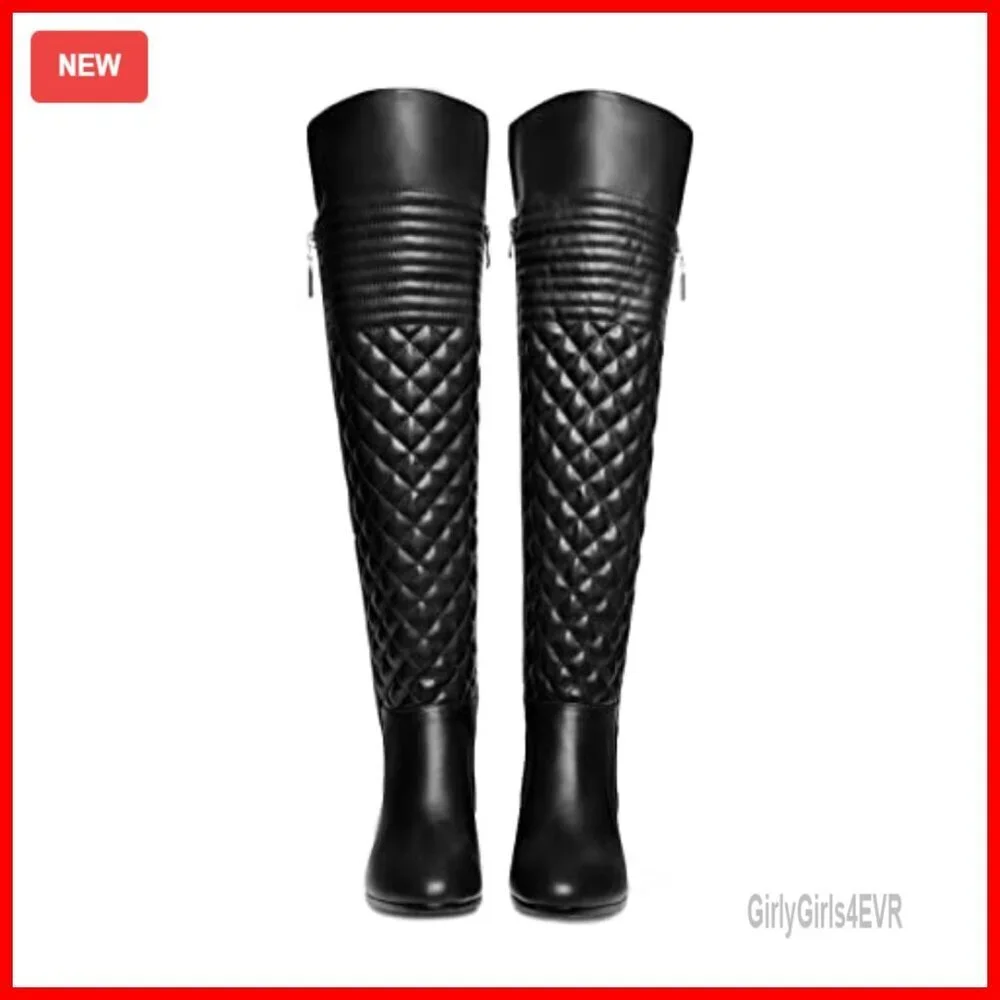 Over the Knee Boots with Stretch Rear, 1.25 Inch Chunky Heel